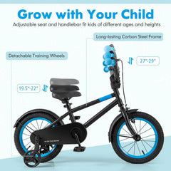 14 Inch Kids Bike with Adjustable Handlebar and Saddle, Black and Blue