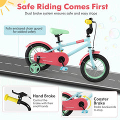 12 Inch Kids Bike with Adjustable Handlebar and Saddle, Light Blue