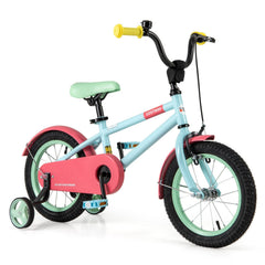 14 Inch Kids Bike with Adjustable Handlebar and Cushioned Seat, Light Blue