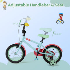 14 Inch Kids Bike with Adjustable Handlebar and Cushioned Seat, Light Blue