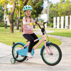 16 Inch Kids Bike with Adjustable Saddle, Reflectors and Training Wheels, Pink