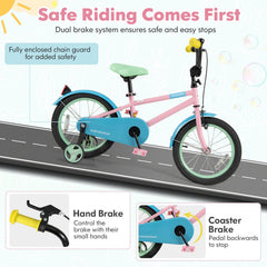16 Inch Kids Bike with Adjustable Saddle, Reflectors and Training Wheels, Pink