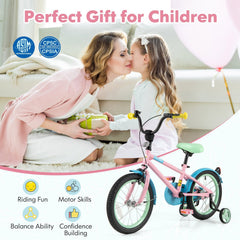 16 Inch Kids Bike with Adjustable Saddle, Reflectors and Training Wheels, Pink
