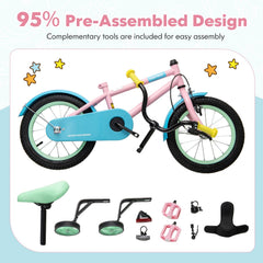 16 Inch Kids Bike with Adjustable Saddle, Reflectors and Training Wheels, Pink