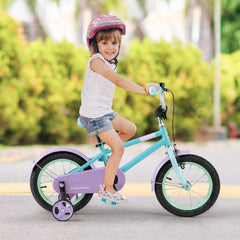 14 Inch Kids Bike with Adjustable Handlebar and Saddle, Mint and Lilac