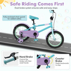 14 Inch Kids Bike with Adjustable Handlebar and Saddle, Mint and Lilac