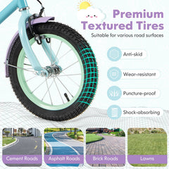 14 Inch Kids Bike with Adjustable Handlebar and Saddle, Mint and Lilac