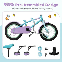 14 Inch Kids Bike with Adjustable Handlebar and Saddle, Mint and Lilac