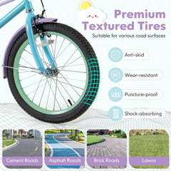 18 Inch Kids Bike with Adjustable Saddle, Kickstand and Reflectors, Mint and Lilac