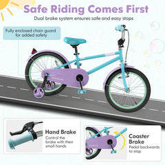 18 Inch Kids Bike with Adjustable Saddle, Kickstand and Reflectors, Mint and Lilac