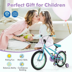18 Inch Kids Bike with Adjustable Saddle, Kickstand and Reflectors, Mint and Lilac