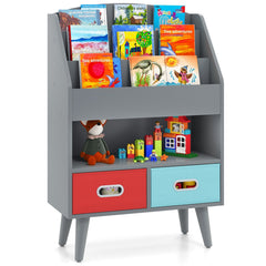 Kids Bookshelf with Open Compartment for Toddlers 3+ Years Old-Gray
