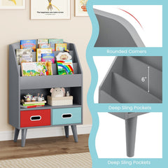 Kids Bookshelf with Open Compartment for Toddlers 3+ Years Old-Gray