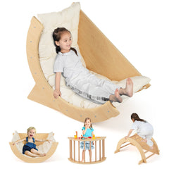 Kids Climbing Arch with Cushion Montessori Arch Climber/Rocker for Toddlers-Beige