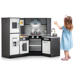 Coffee Brown Corner Play Kitchen with Separate Washing Basin and Light Up Tap