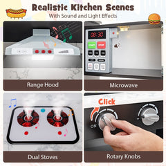 Coffee Brown Corner Play Kitchen with Separate Washing Basin and Light Up Tap
