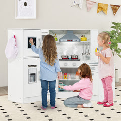 White Corner Play Kitchen for Kids with Separate Washing Basin and Rainbow Tap