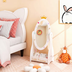 Kids Full Length Mirror with 360 Degree Rotatable Design and Shelf-White
