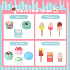 Kids Ice Cream Truck Pretend Play Set for Toddlers with Vending Machine-Pink