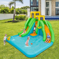 Inflatable Water Park with Two Slides, Climbing Wall and 480W Blower