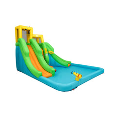 Inflatable Water Park with Two Slides, Climbing Wall and 480W Blower