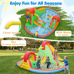 Kids Inflatable Water Park with Three Water Slides, Tunnel and Splash Pool, No Blower