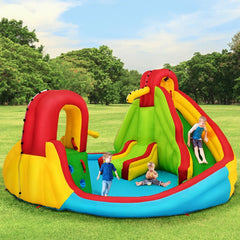 Inflatable Water Park with Long and Short Slides, Lounge Chair and Climbing Wall, No Blower
