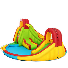 Inflatable Water Park with Long and Short Slides, Lounge Chair and Climbing Wall, No Blower