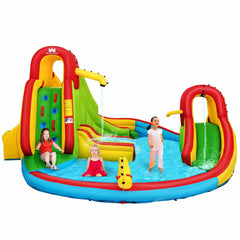 Inflatable Water Park with Long and Short Slides, Lounge Chair and Climbing Wall, No Blower