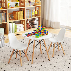 Kids Round Table and 2 Armless Chair Set, White with Beech Legs