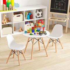 Kids Round Table and 2 Armless Chair Set, White with Beech Legs