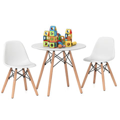 Kids Round Table and 2 Armless Chair Set, White with Beech Legs