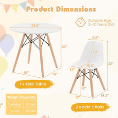 Kids Round Table and 2 Armless Chair Set, White with Beech Legs