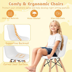 Kids Round Table and 2 Armless Chair Set, White with Beech Legs