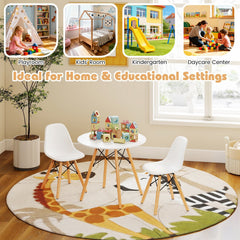 Kids Round Table and 2 Armless Chair Set, White with Beech Legs