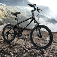 20 Inch Kids Mountain Bike with Shimano 6 Speed and Suspension Fork, Black
