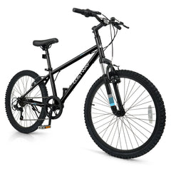 24 Inch Kids Mountain Bike with Shimano 6 Speed and Suspension Fork, Black