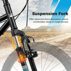 24 Inch Kids Mountain Bike with Shimano 6 Speed and Suspension Fork, Black