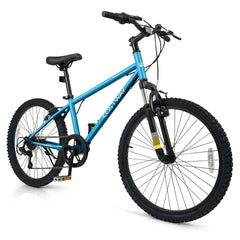 24 Inch Kids Mountain Bike with Shimano 6 Speed and Suspension Fork, Blue
