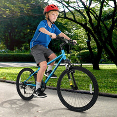 24 Inch Kids Mountain Bike with Shimano 6 Speed and Suspension Fork, Blue