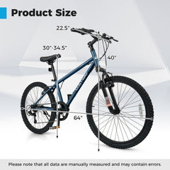 24 Inch Kids Mountain Bike with Shimano 6 Speed and Suspension Fork, Navy