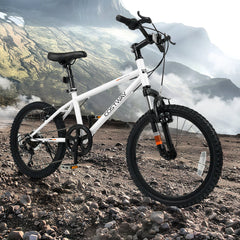 20 Inch Kids Mountain Bike with Shimano 6 Speed and Suspension Fork, White