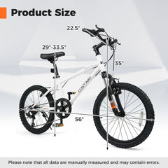 20 Inch Kids Mountain Bike with Shimano 6 Speed and Suspension Fork, White