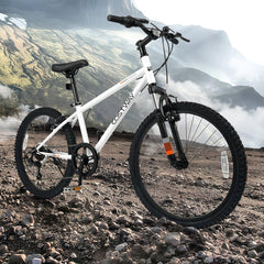 24 Inch Kids Mountain Bike with Shimano 6 Speed and Suspension Fork, White