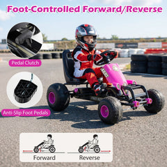 Kids Pedal Go Kart with Steering Wheel and Gear Shifter and Handbrake-Pink