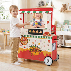 Kids Pizza Food Truck Wooden Pretend Play Snack Cart with Oven-Red