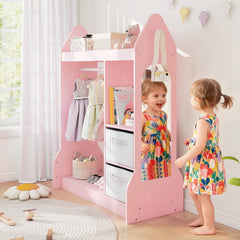 Kids Play Armoire Dresser with Cloth Hanger-Pink