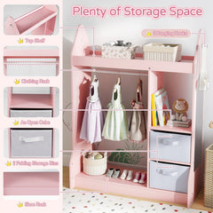 Kids Play Armoire Dresser with Cloth Hanger-Pink
