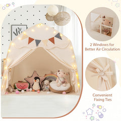 Kids Play Tent Bed Tent with String Lights Extra Large Playhouse Tent-Beige