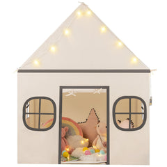 Kids Play Tent Large Playhouse with Door Curtain and Windows Star Lights-Beige